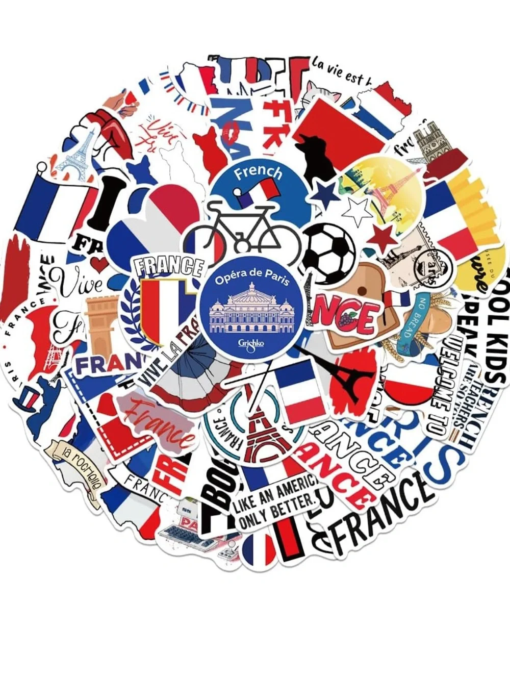45 Love France Paris Stickers Water Bottles Travel Laptop Luggage French Flag